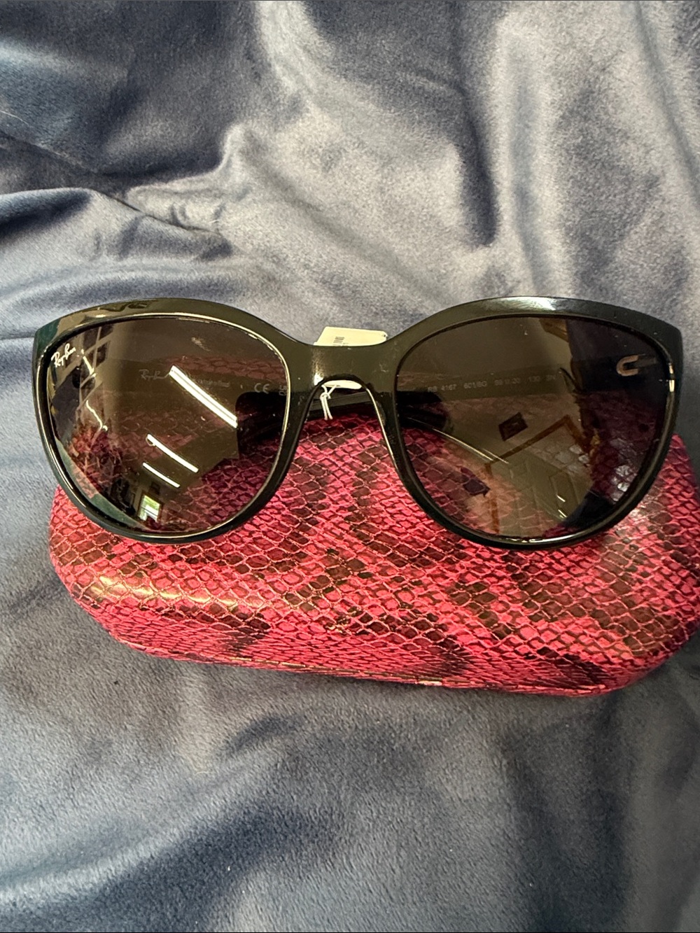 Ray-Ban Women's Black Sunglasses with Pink Snakeskin Case